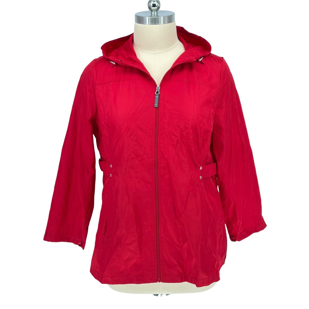 Jones New York Windbreaker Jacket‎ Red Hooded Full Zip XXL